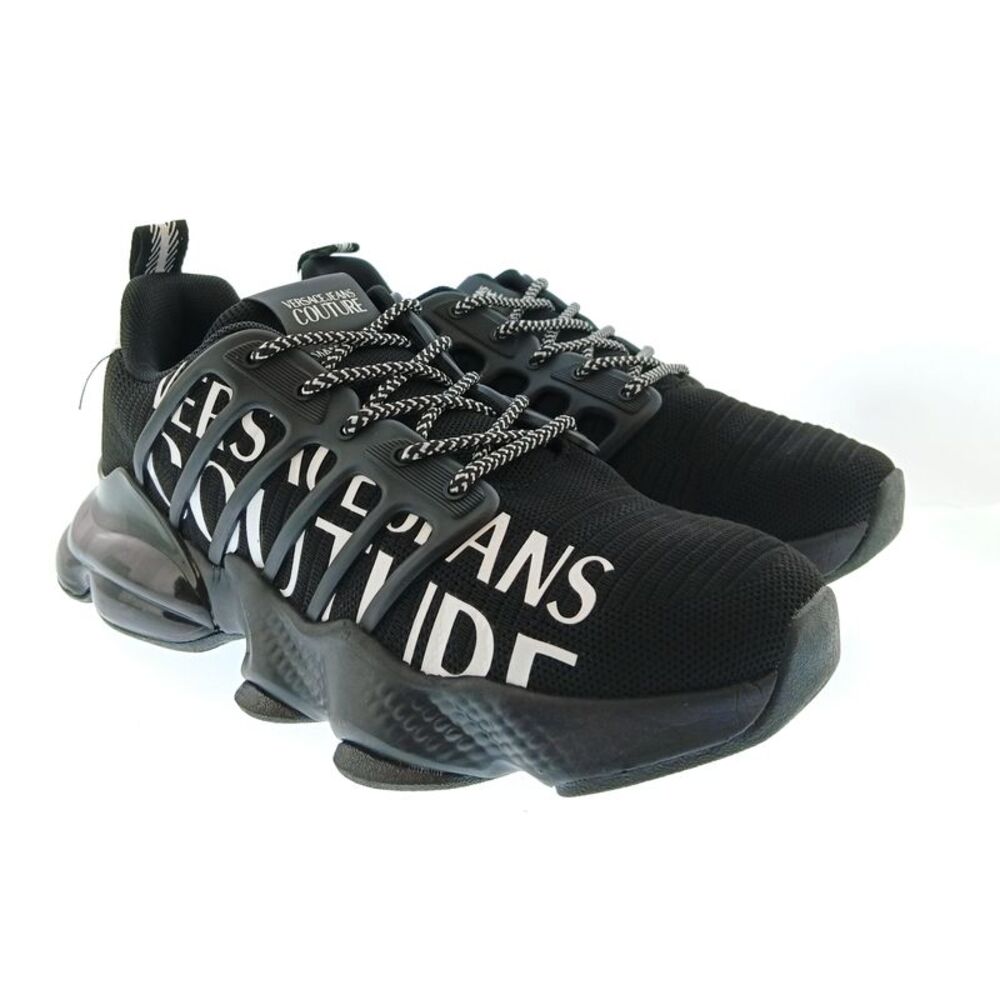 Versace Jeans Couture Mens Black / White Typography Runner Sneakers